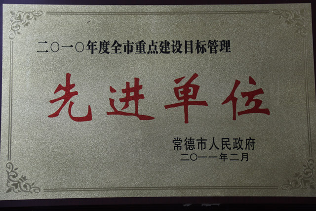 2010年度全市重點(diǎn)建設(shè)目標(biāo)管理一“先進(jìn)單位”